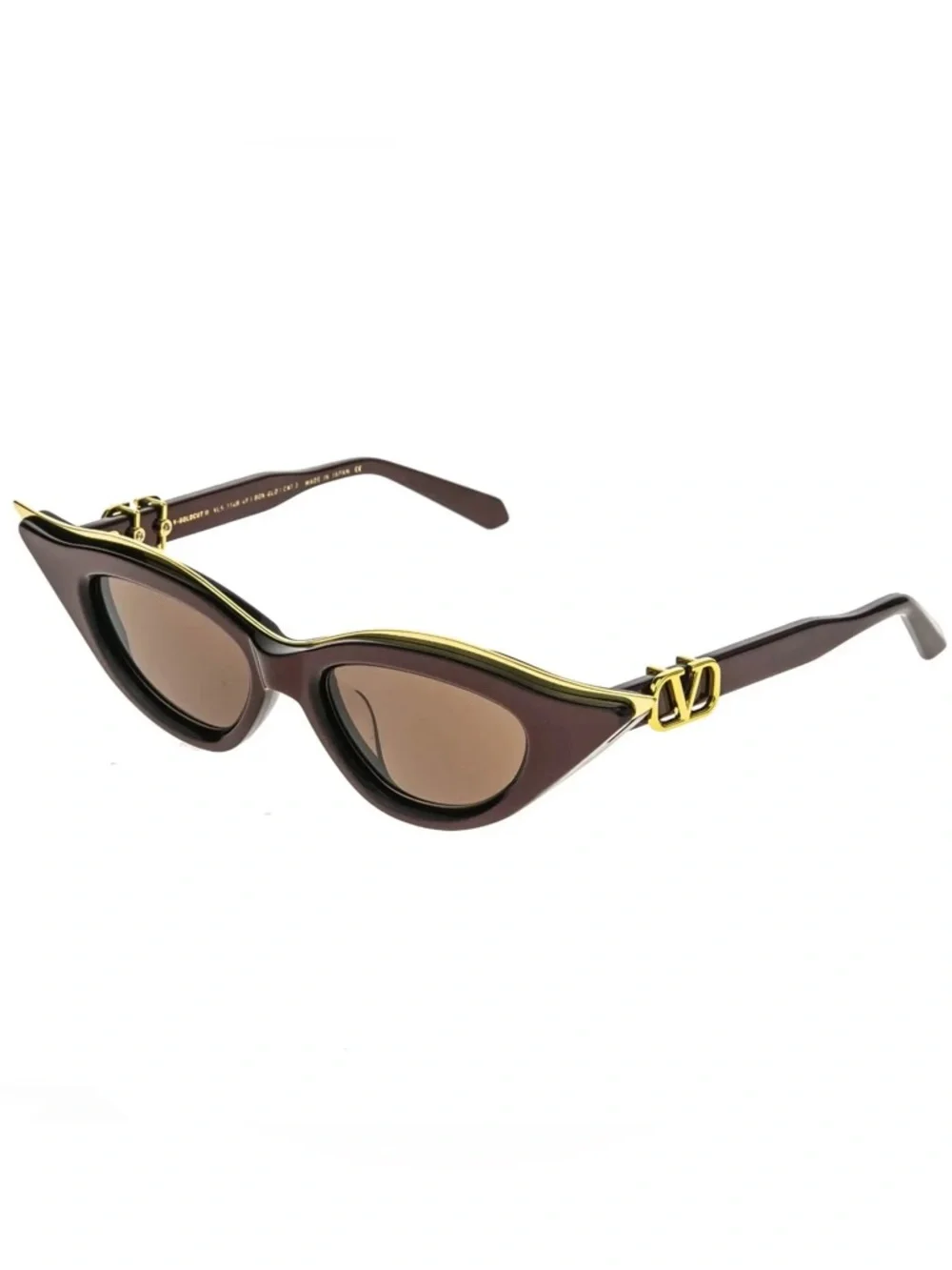 New! Valentino VLS 114B Burgundy Cat-Eye Sunglasses with Gold Trim, Authentic